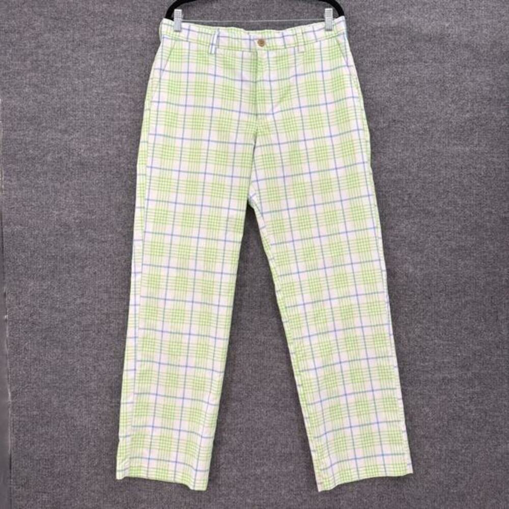 IZOD Golf Mens Plaid Performance Pants Size 33x32 Green Blue Preppy Trousers